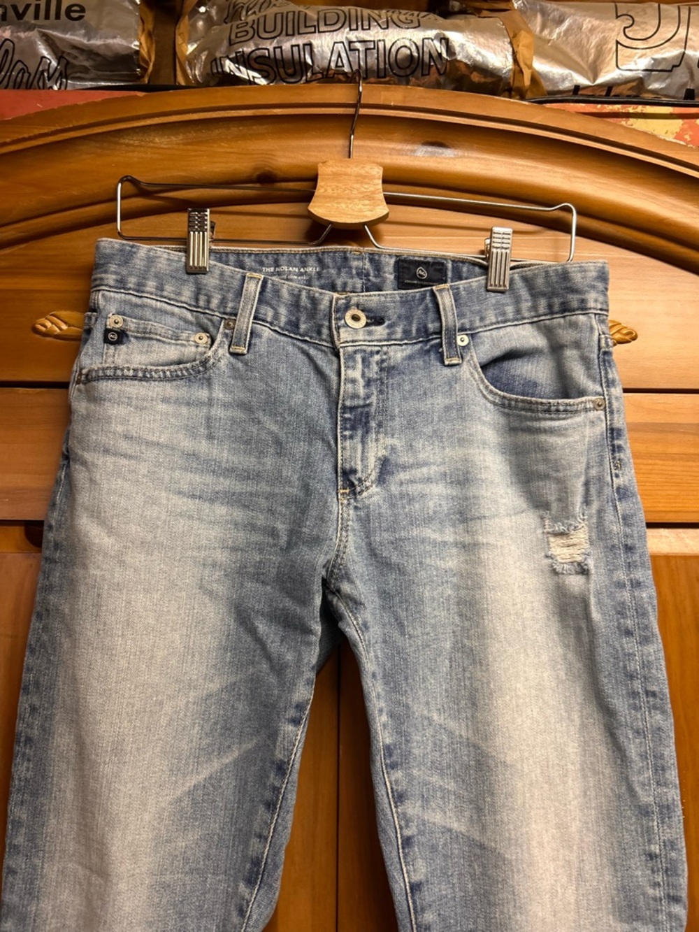 Ag Adriano Goldschmied Light Blue Distressed “The Nolan Ankle” Straight Jeans - Picture 4 of 7